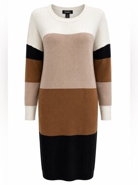Papillon Color Block Sweater Dress Beige Camel Black Medium